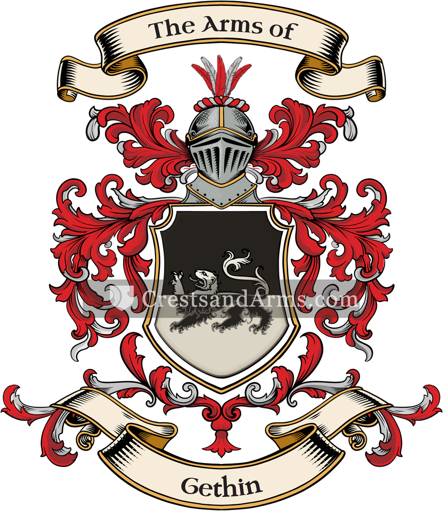 The Gethin coat of arms, drawn from the recorded blazon