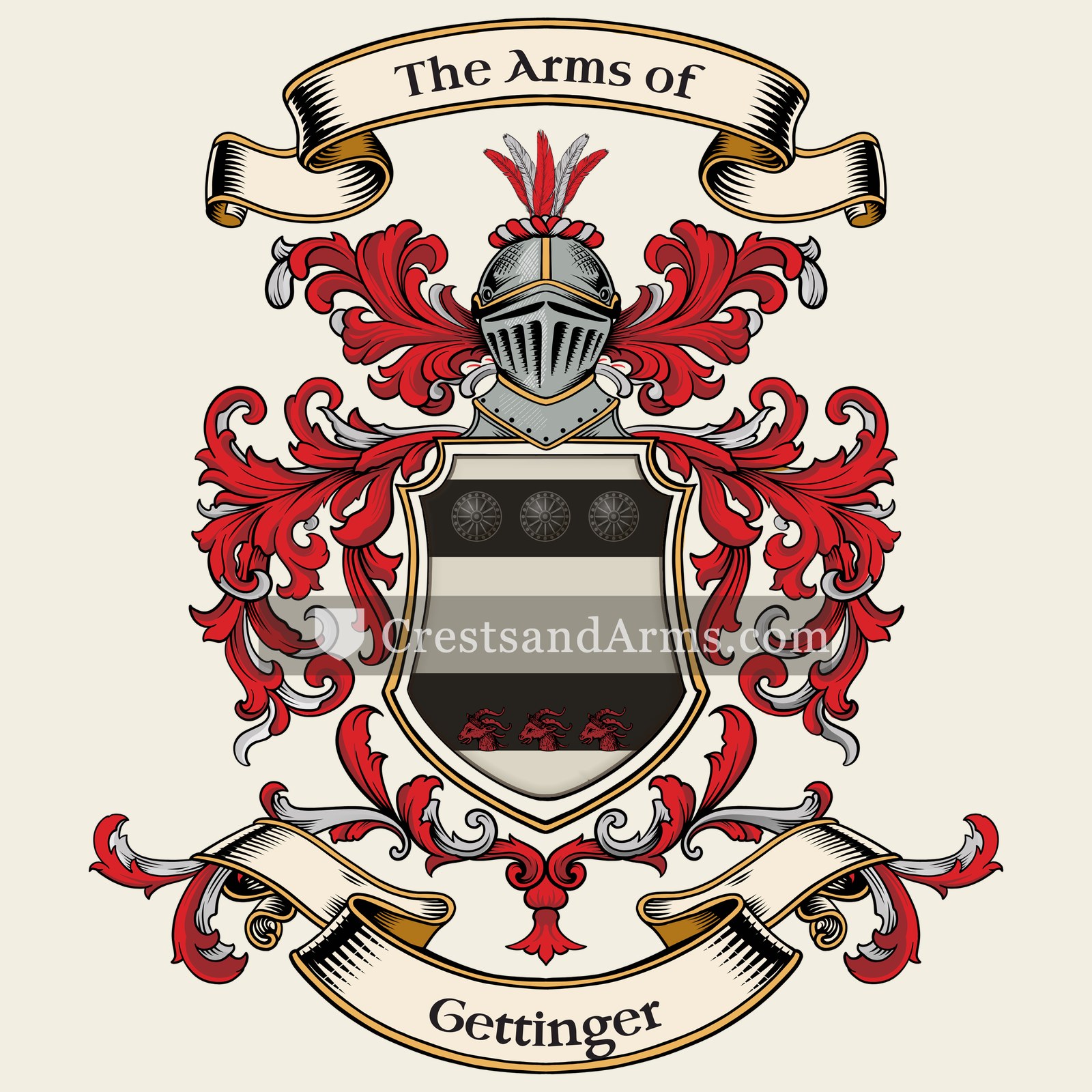 The Gettinger coat of arms, drawn from the recorded blazon