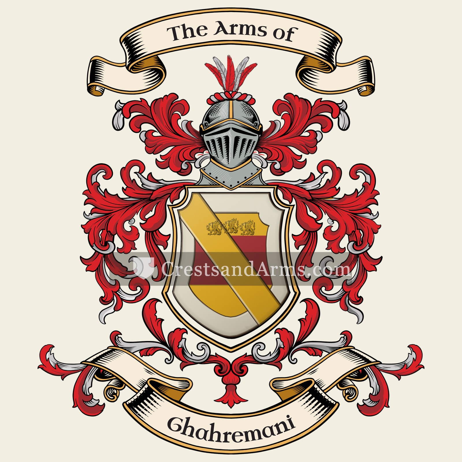 The Ghahremani coat of arms, drawn from the recorded blazon