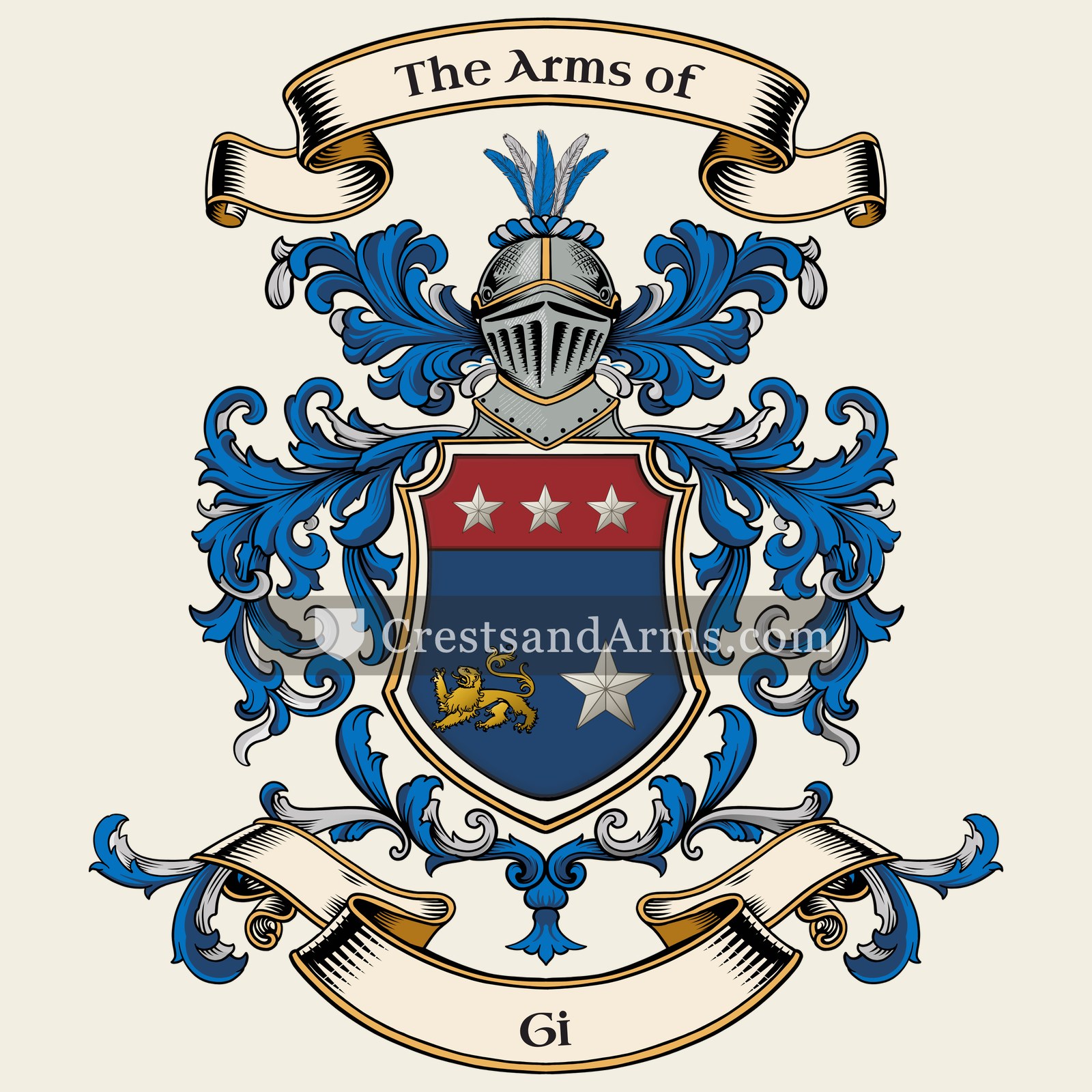 The Gi coat of arms, drawn from the recorded blazon