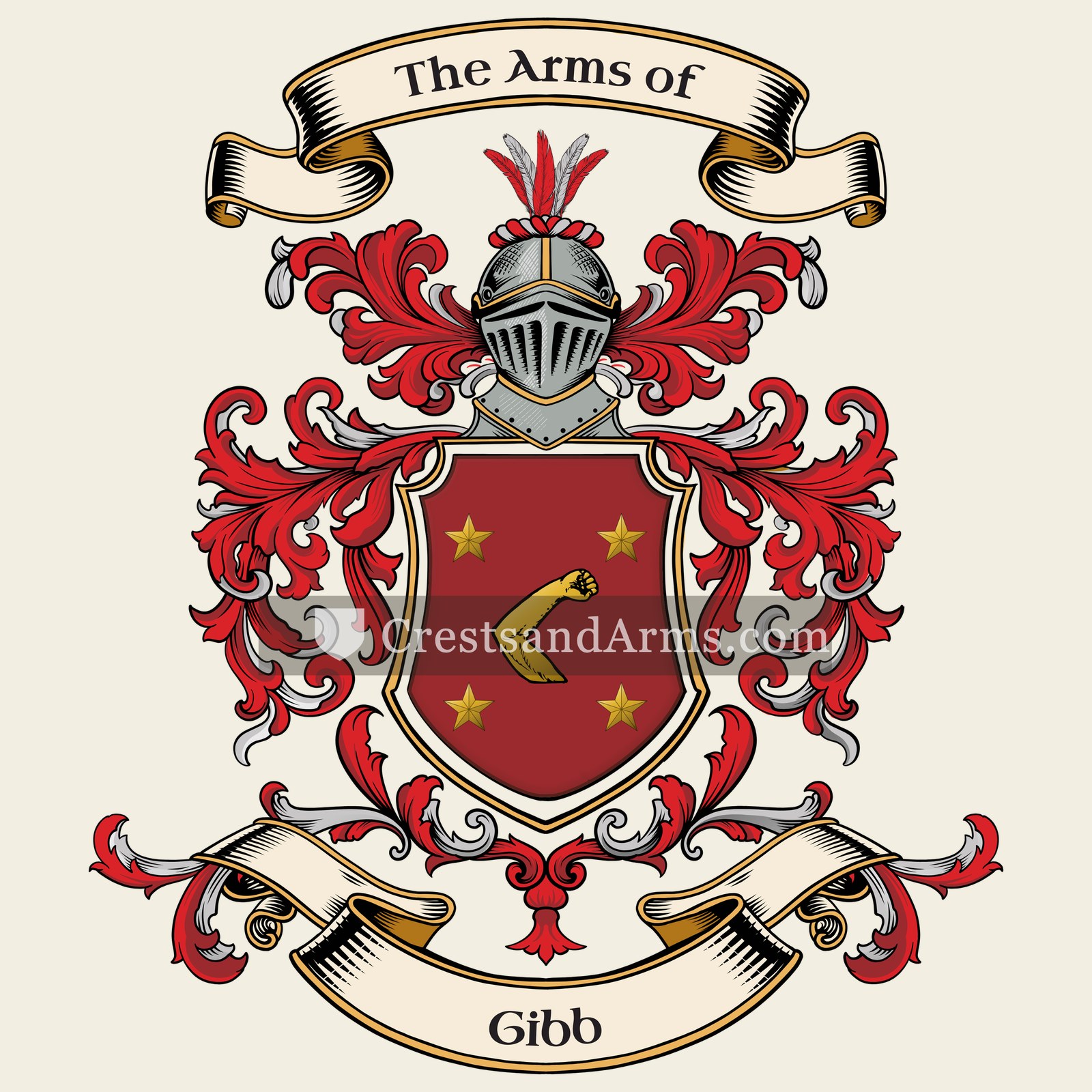 The Gibb coat of arms, drawn from the recorded blazon