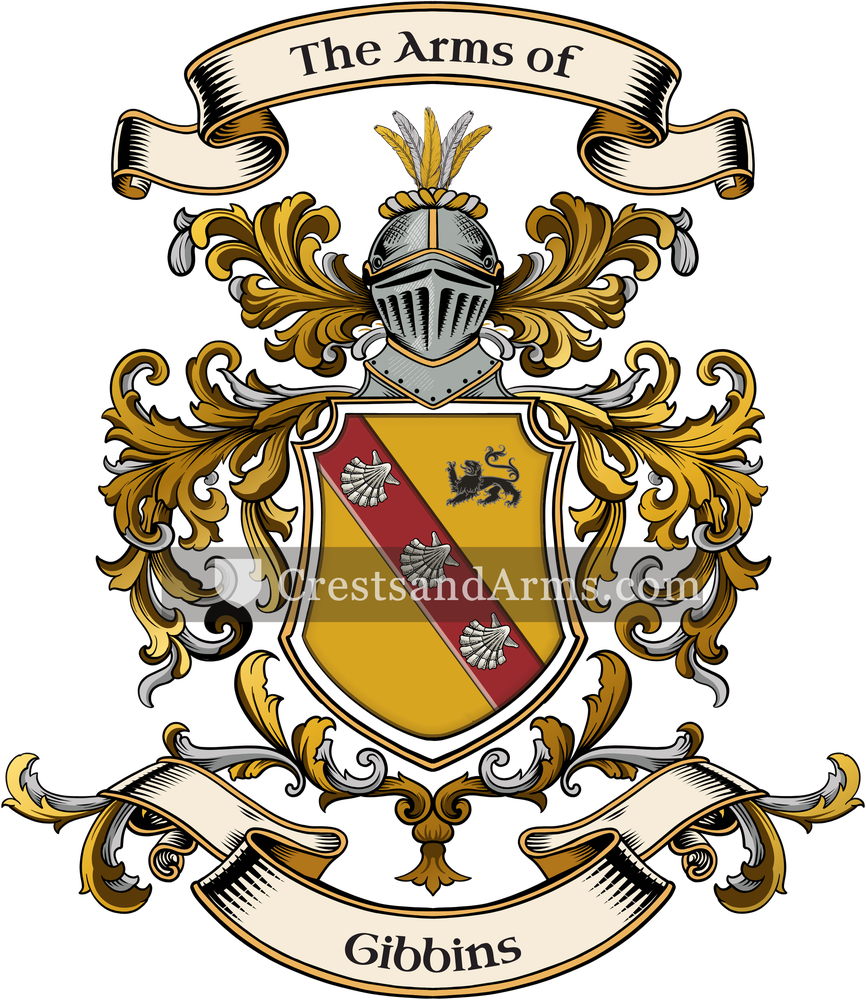 The Gibbins coat of arms, drawn from the recorded blazon