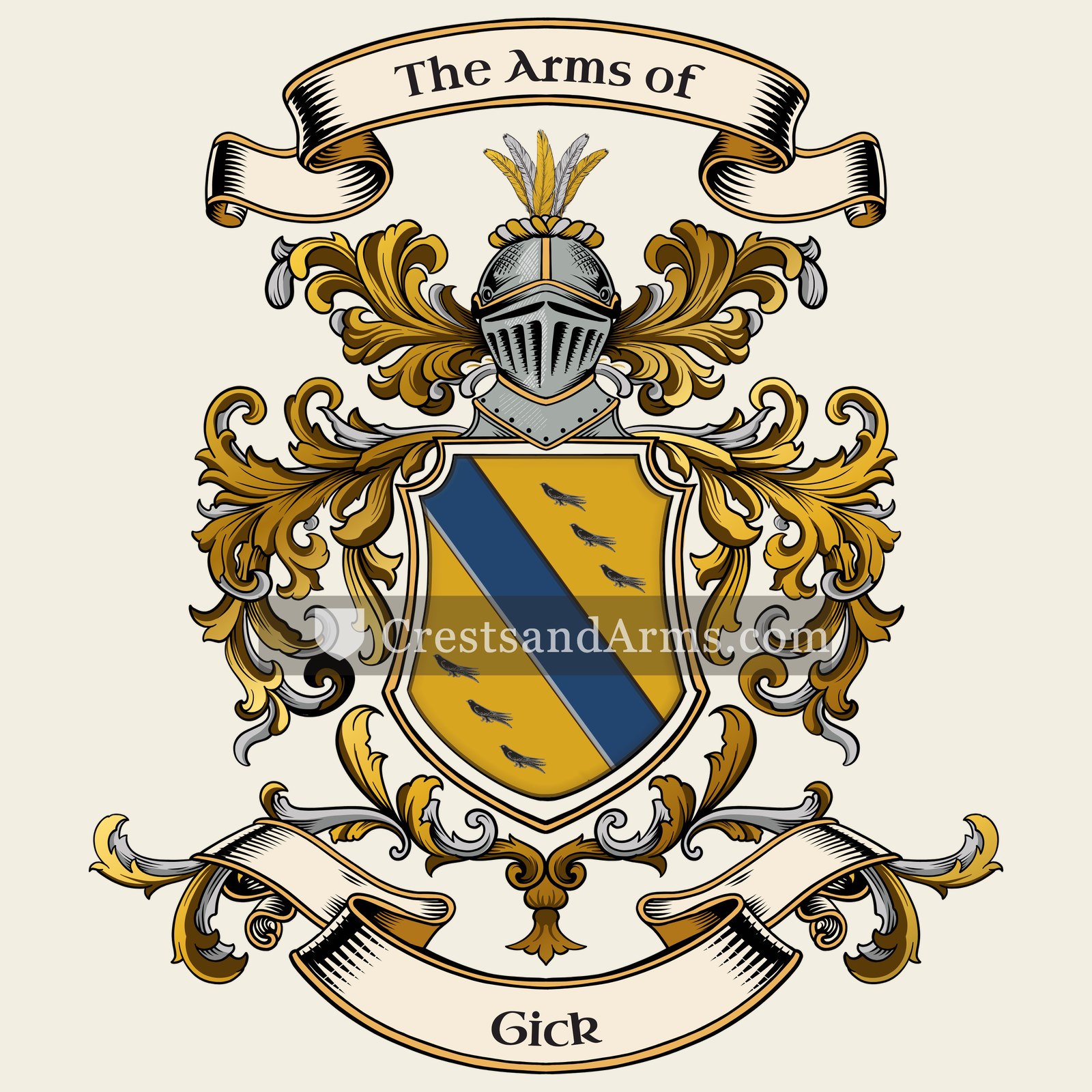 The Gick coat of arms, drawn from the recorded blazon
