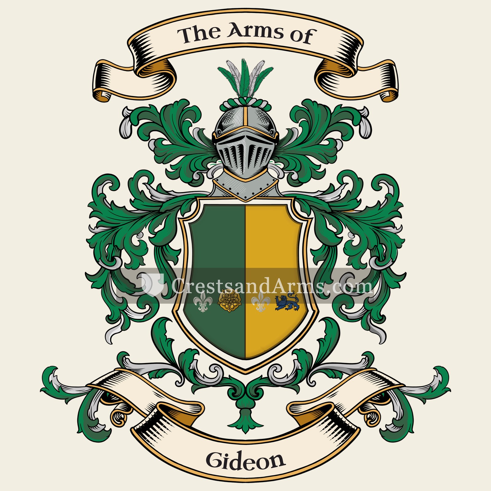 The Gideon coat of arms, drawn from the recorded blazon