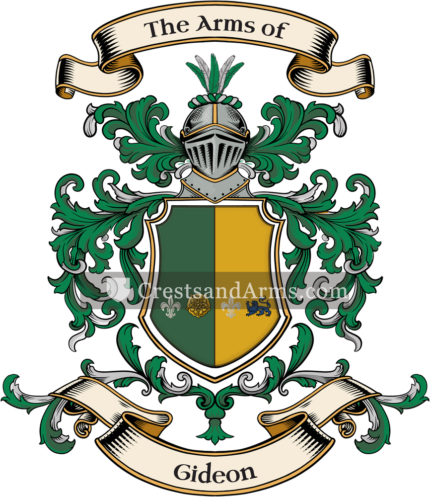 The Gideon coat of arms, drawn from the recorded blazon