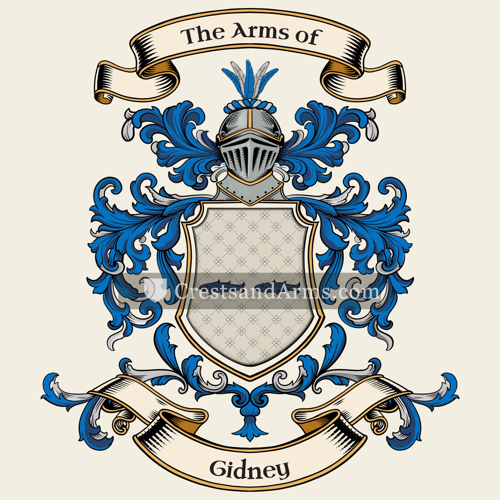 The Gidney coat of arms, drawn from the recorded blazon