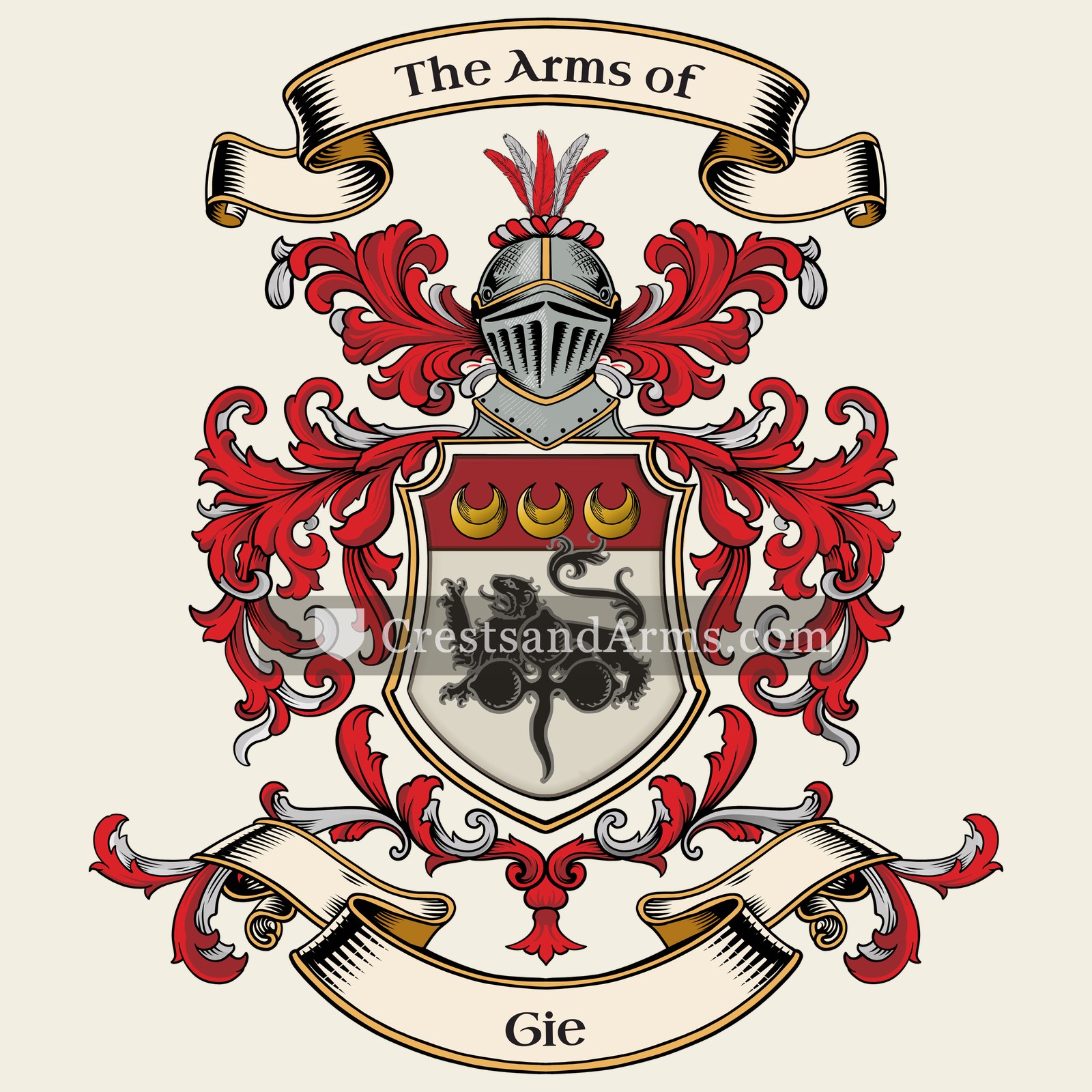 The Gie coat of arms, drawn from the recorded blazon