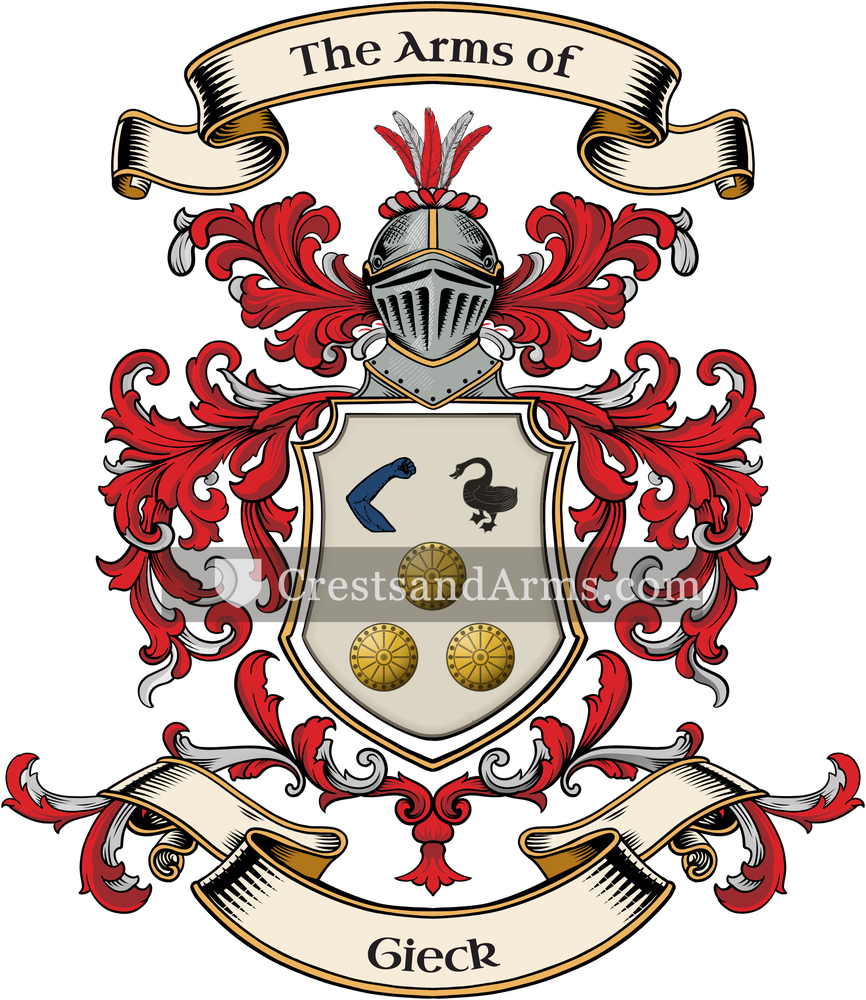 The Gieck coat of arms, drawn from the recorded blazon