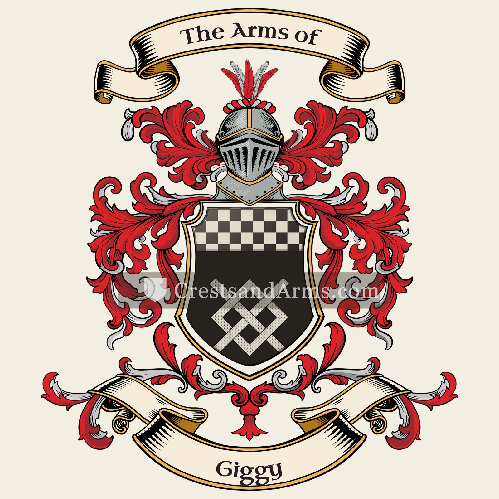 The Giggy coat of arms, drawn from the recorded blazon
