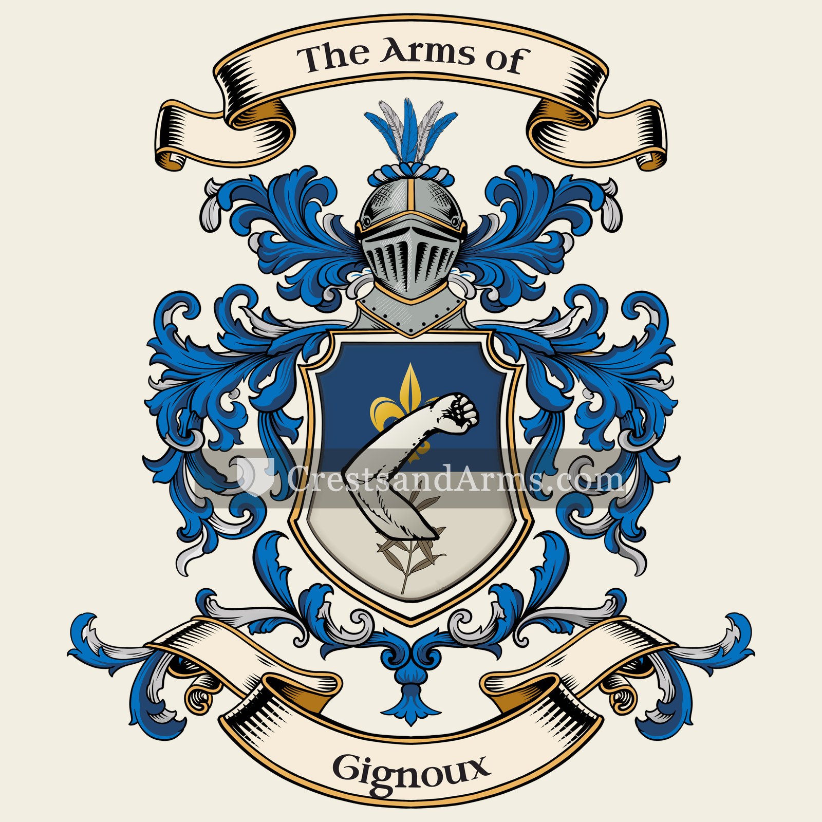 The Gignoux coat of arms, drawn from the recorded blazon