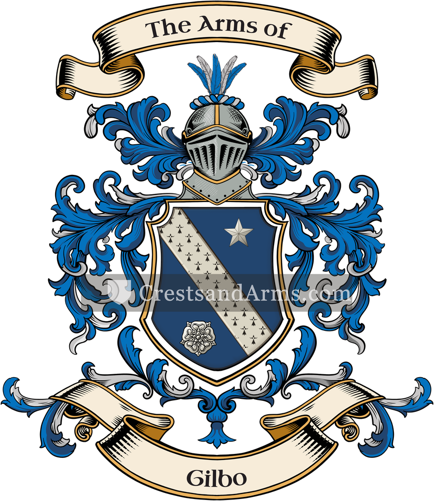 The Gilbo coat of arms, drawn from the recorded blazon