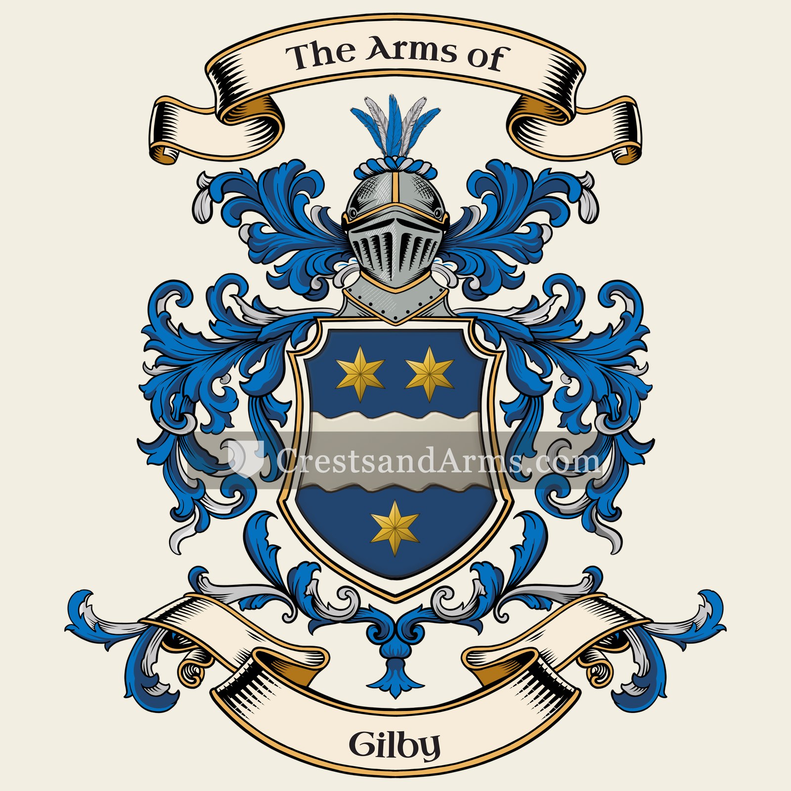 The Gilby coat of arms, drawn from the recorded blazon