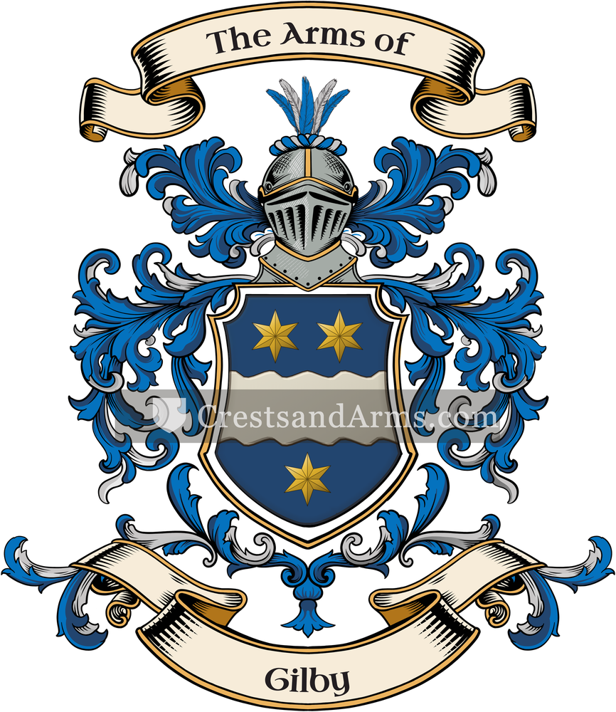 The Gilby coat of arms, drawn from the recorded blazon