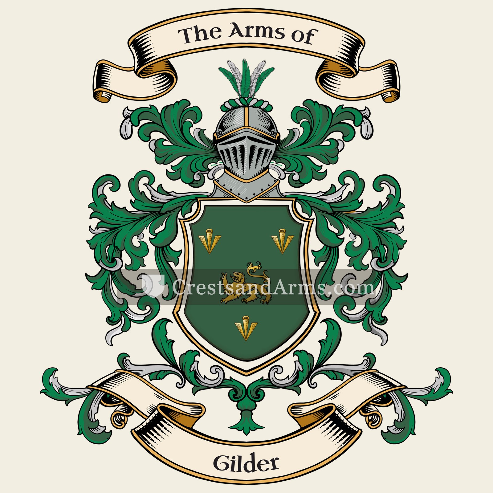 The Gilder coat of arms, drawn from the recorded blazon
