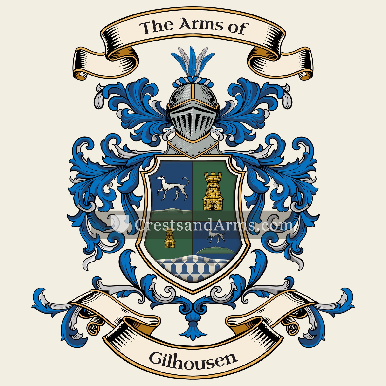 The Gilhousen coat of arms, drawn from the recorded blazon