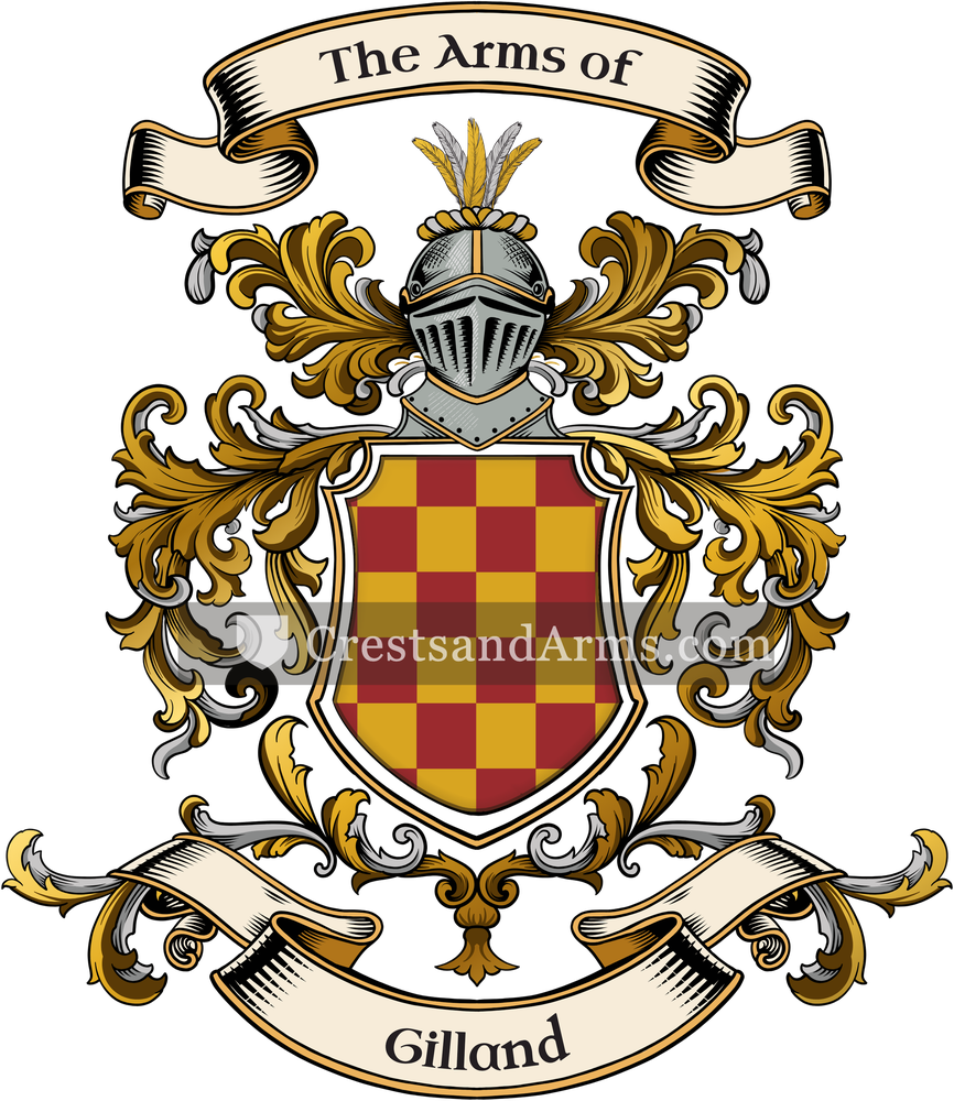 The Gilland coat of arms, drawn from the recorded blazon