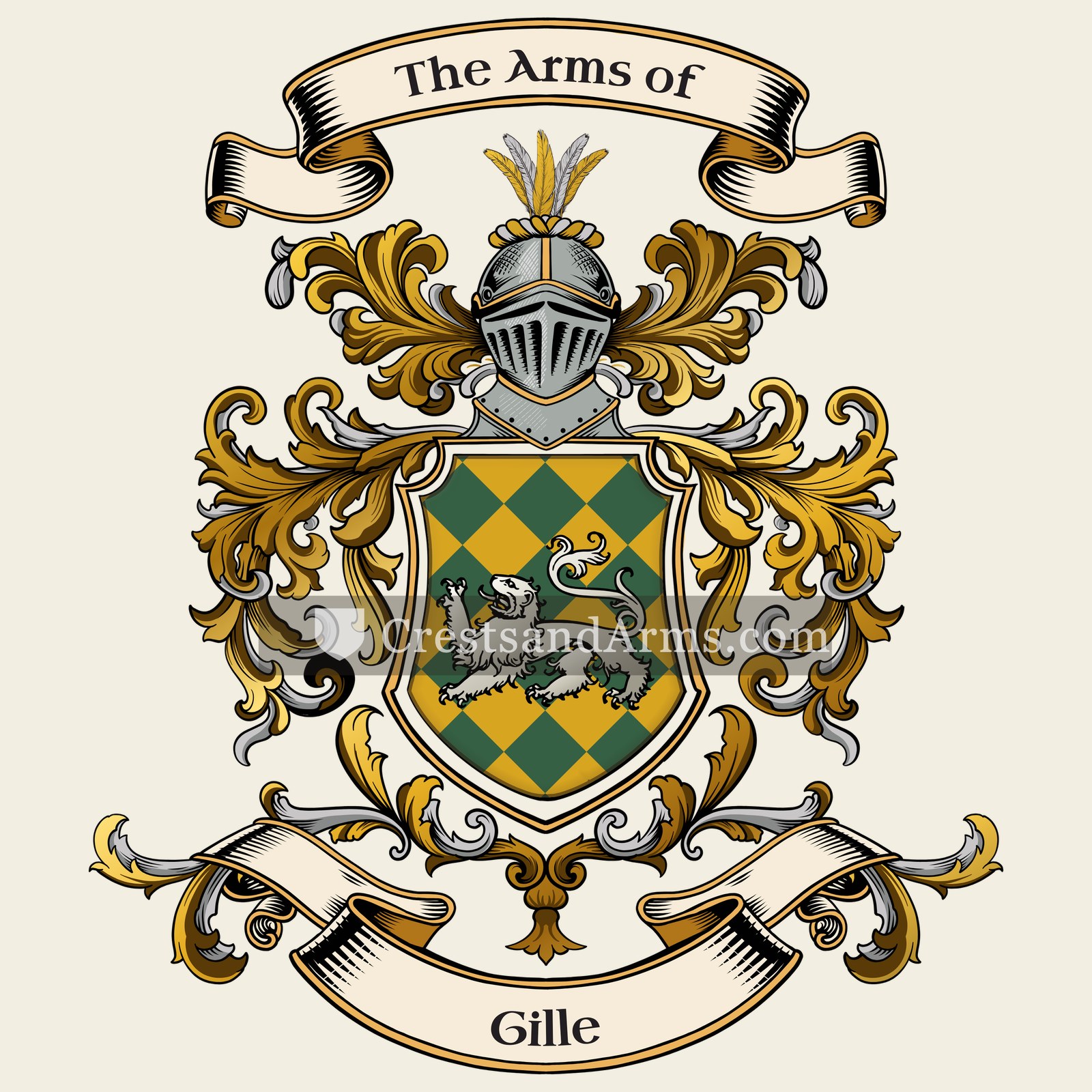 The Gille coat of arms, drawn from the recorded blazon
