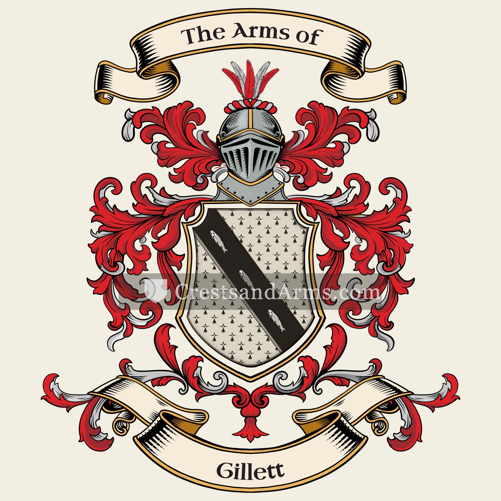 The Gillett coat of arms, drawn from the recorded blazon