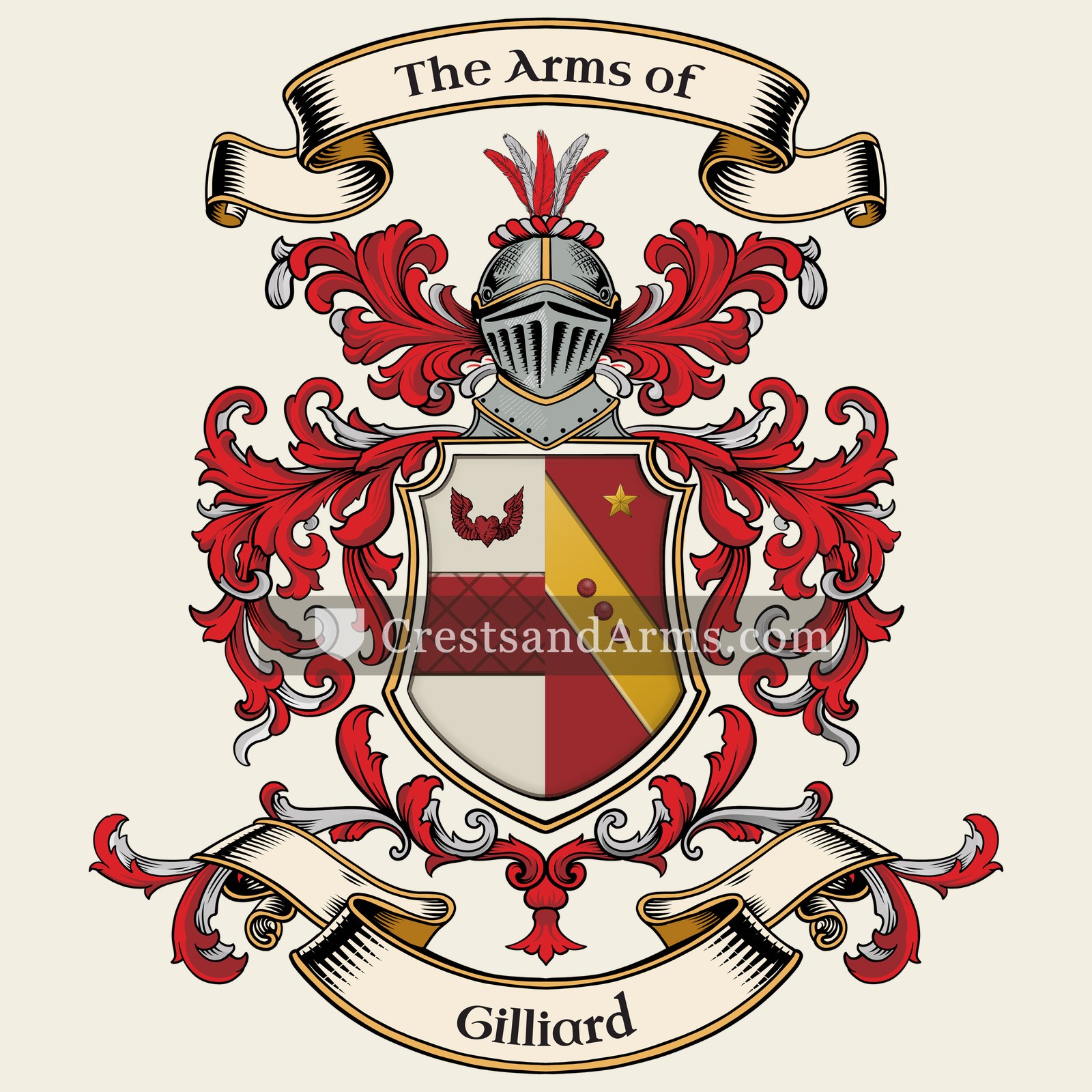The Gilliard coat of arms, drawn from the recorded blazon