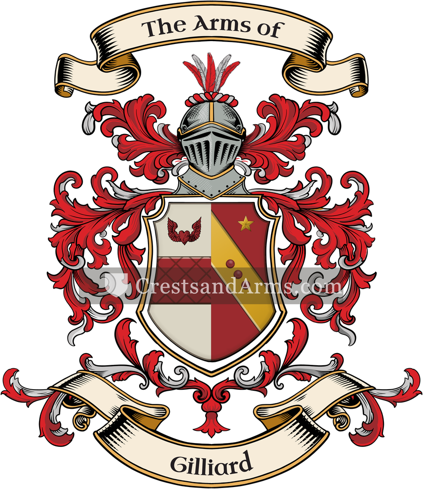 The Gilliard coat of arms, drawn from the recorded blazon