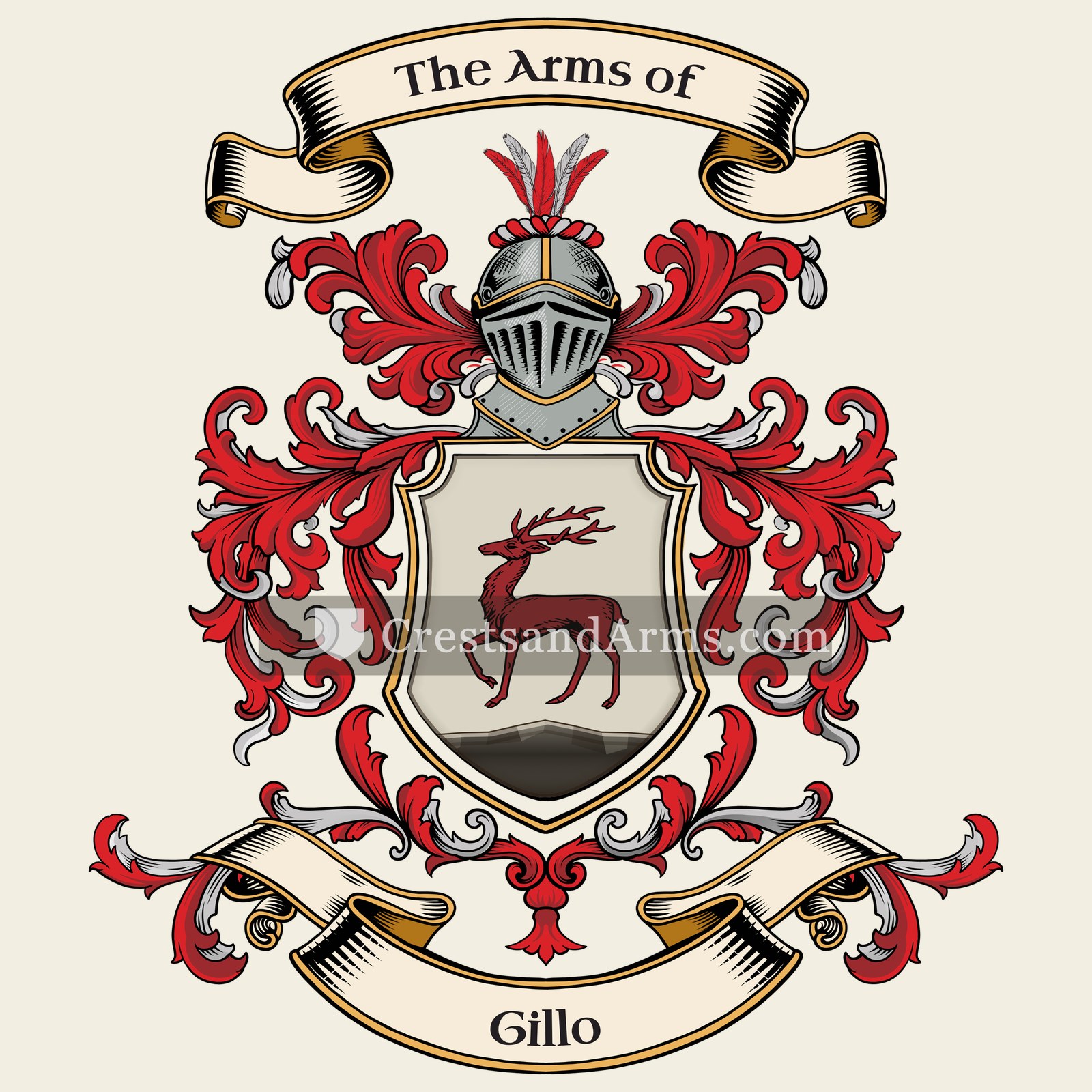 The Gillo coat of arms, drawn from the recorded blazon
