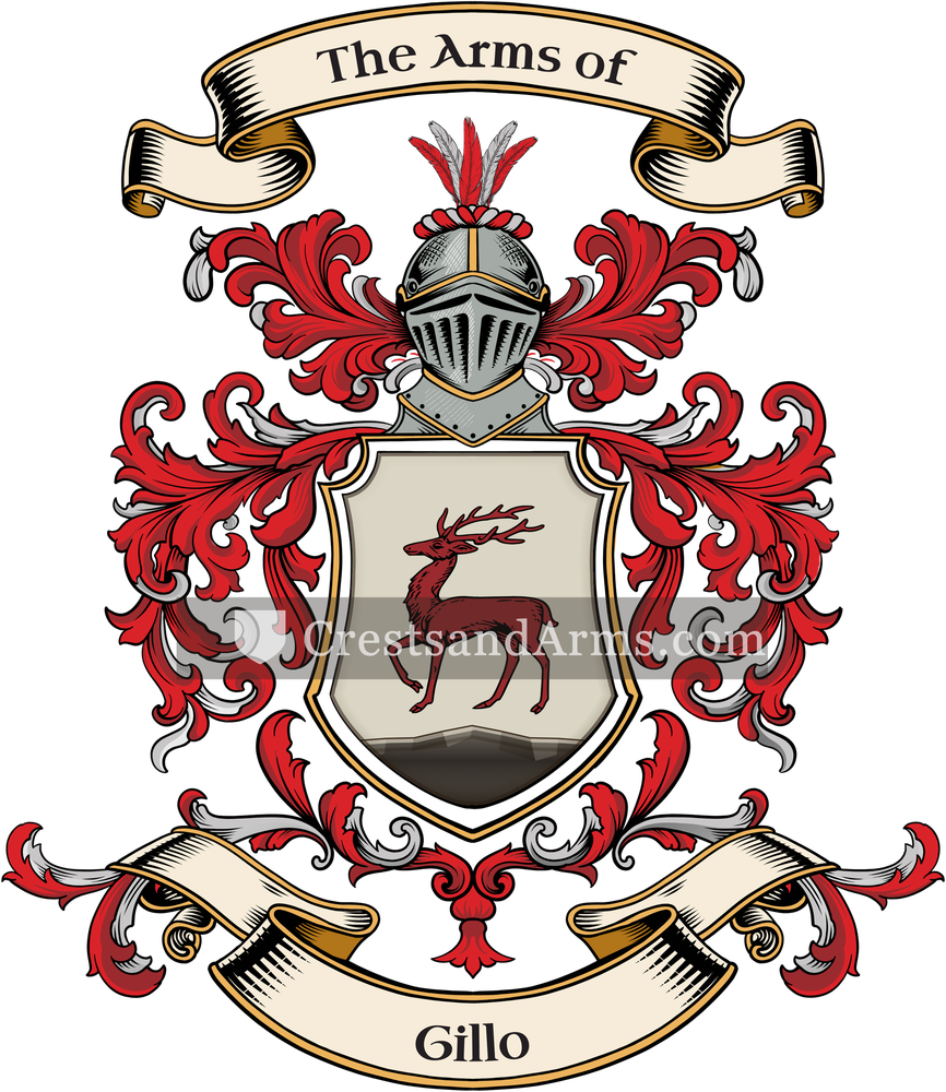 The Gillo coat of arms, drawn from the recorded blazon