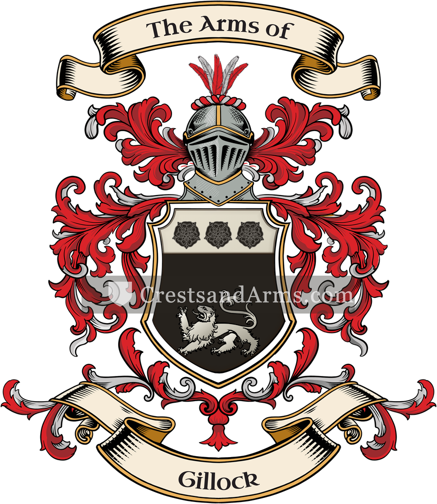 The Gillock coat of arms, drawn from the recorded blazon