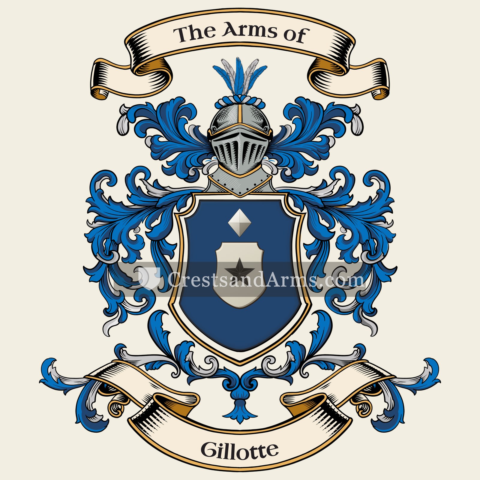 The Gillotte coat of arms, drawn from the recorded blazon