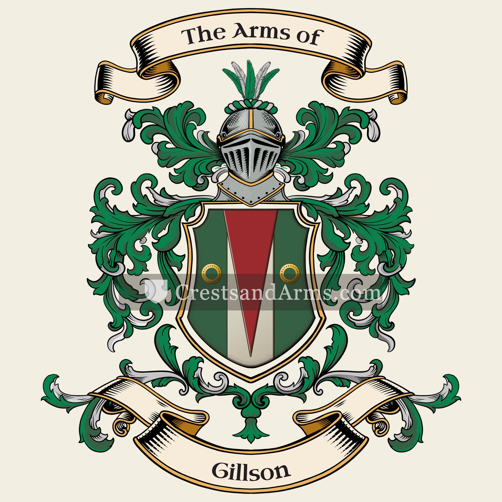 The Gillson coat of arms, drawn from the recorded blazon