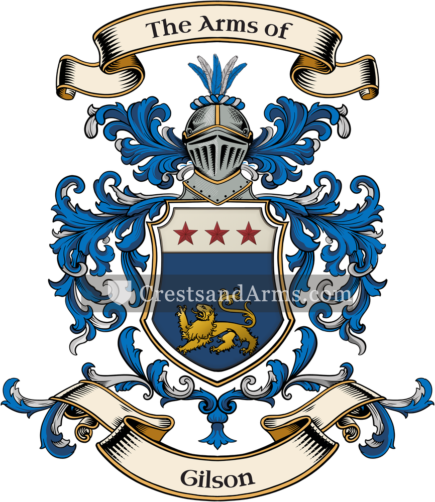 The Gilson coat of arms, drawn from the recorded blazon