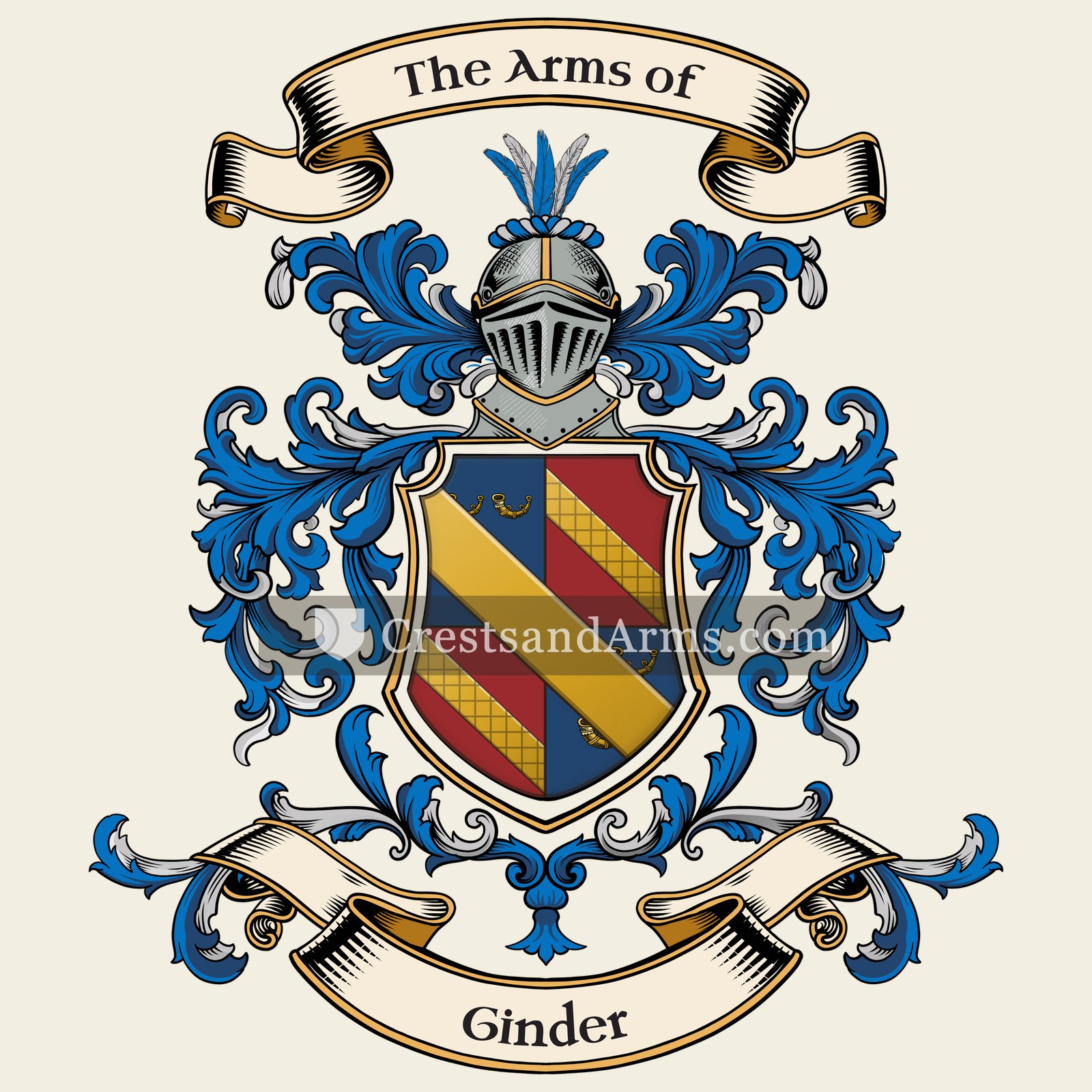 The Ginder coat of arms, drawn from the recorded blazon