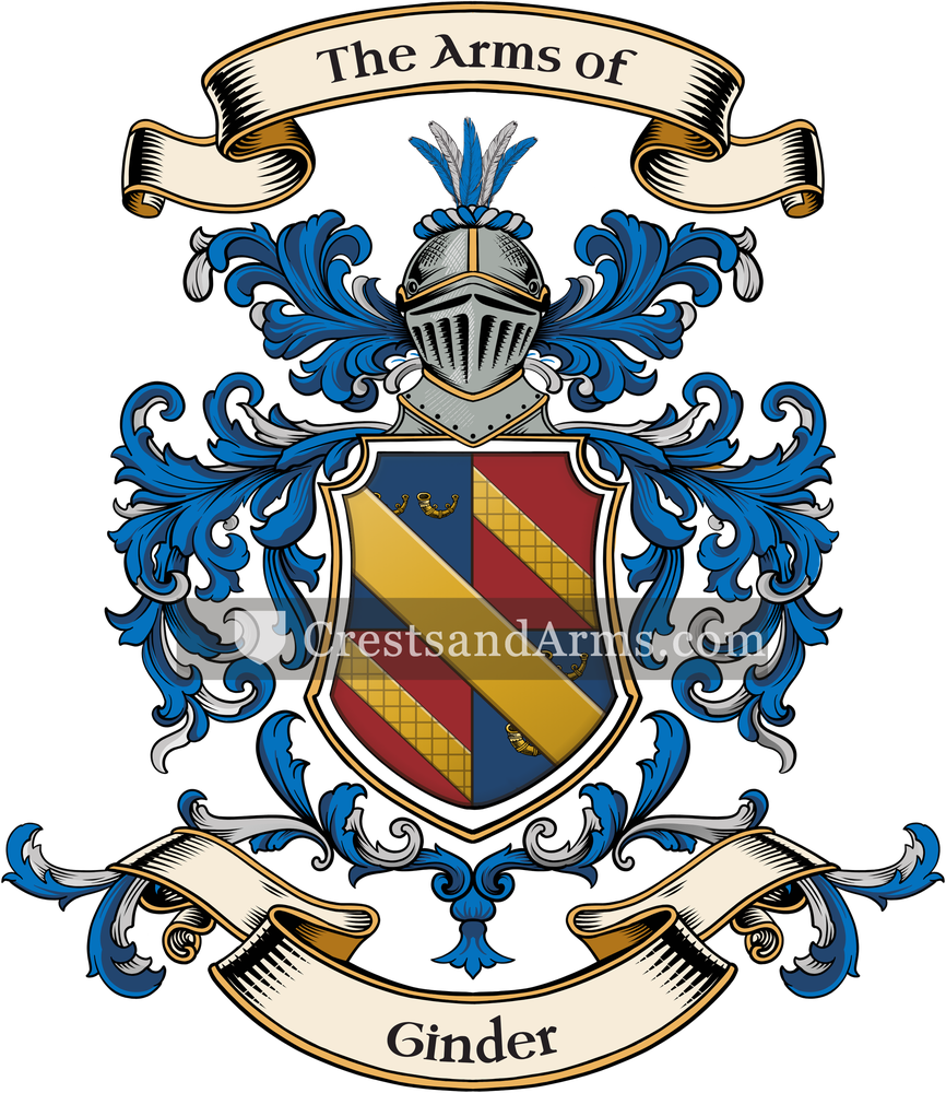The Ginder coat of arms, drawn from the recorded blazon