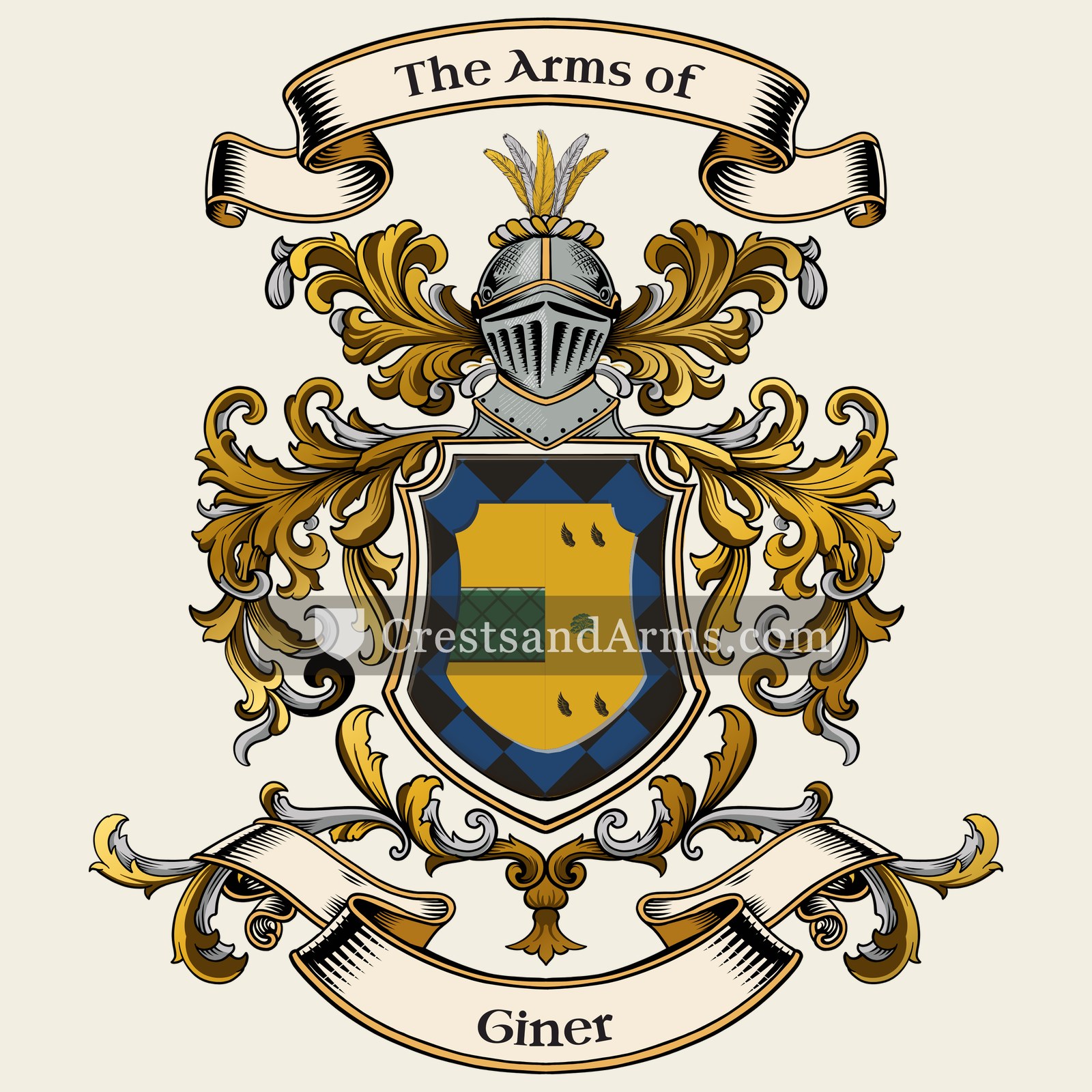 The Giner coat of arms, drawn from the recorded blazon