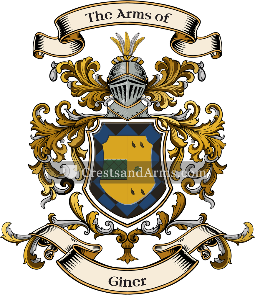 The Giner coat of arms, drawn from the recorded blazon