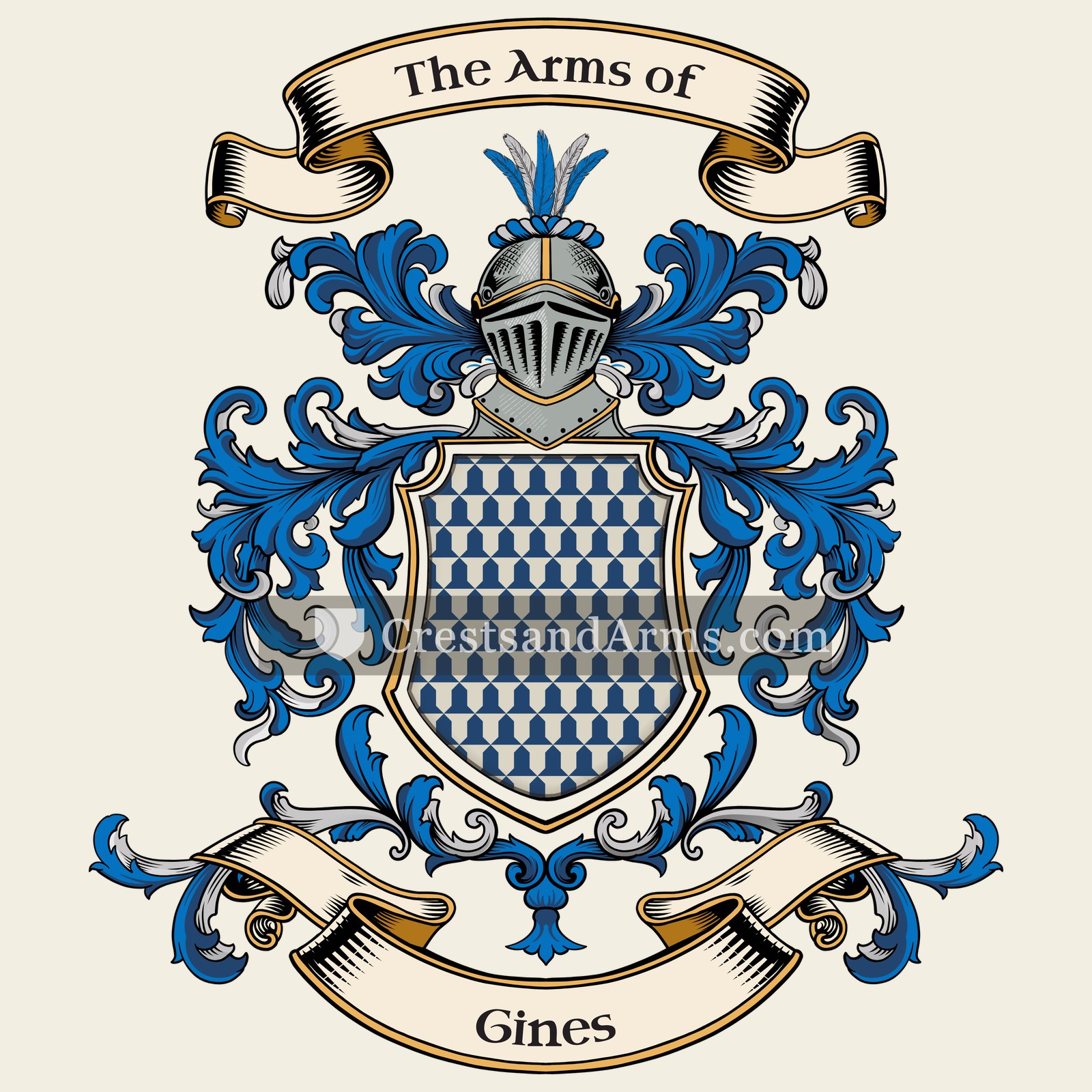 The Gines coat of arms, drawn from the recorded blazon