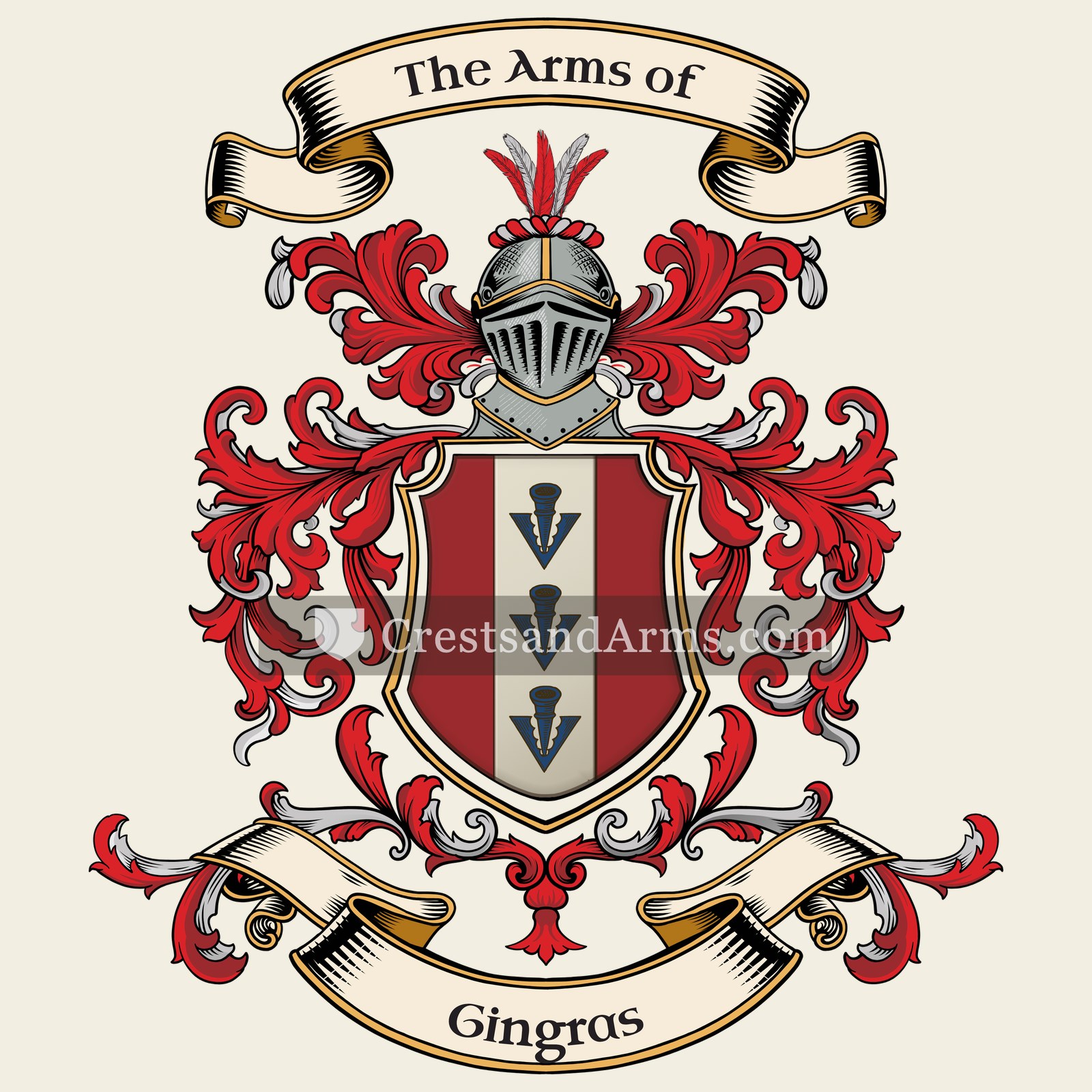 The Gingras coat of arms, drawn from the recorded blazon