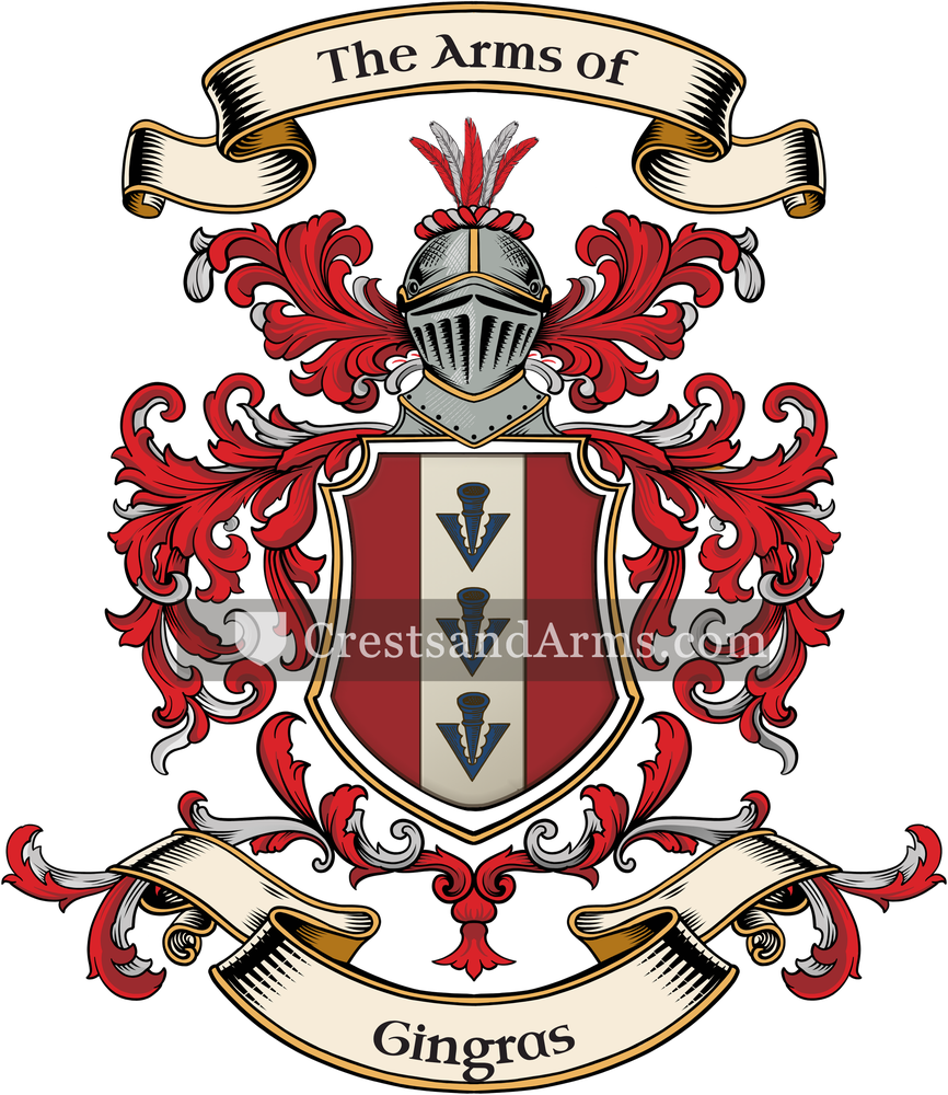 The Gingras coat of arms, drawn from the recorded blazon