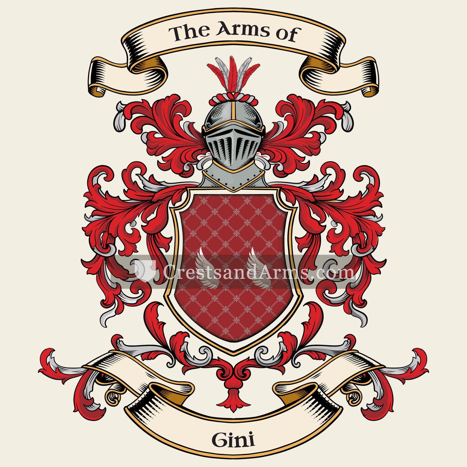 The Gini coat of arms, drawn from the recorded blazon