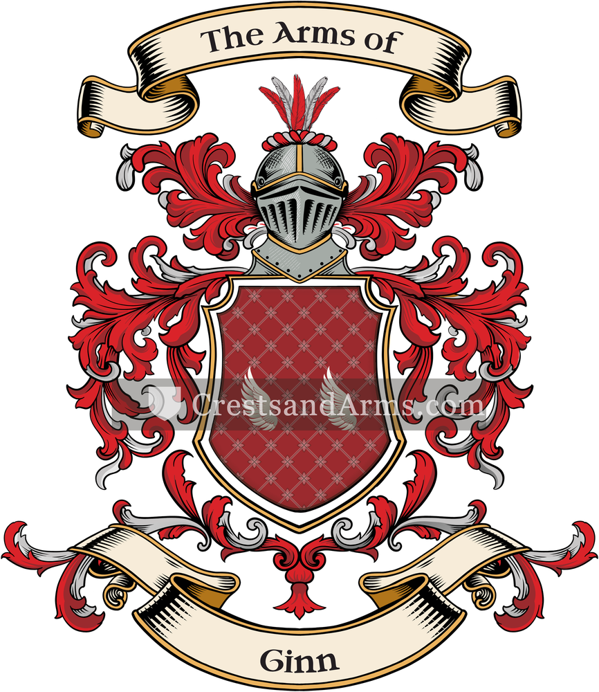 The Ginn coat of arms, drawn from the recorded blazon