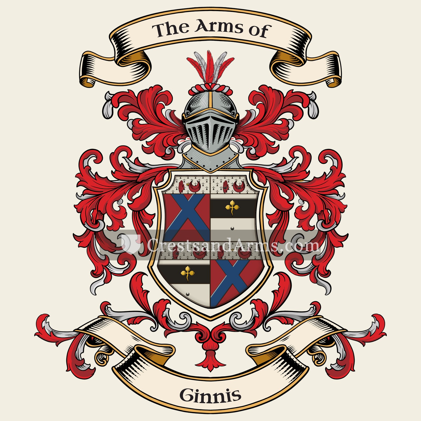 The Ginnis coat of arms, drawn from the recorded blazon