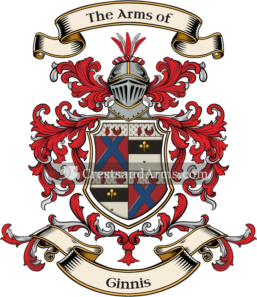 The Ginnis coat of arms, drawn from the recorded blazon
