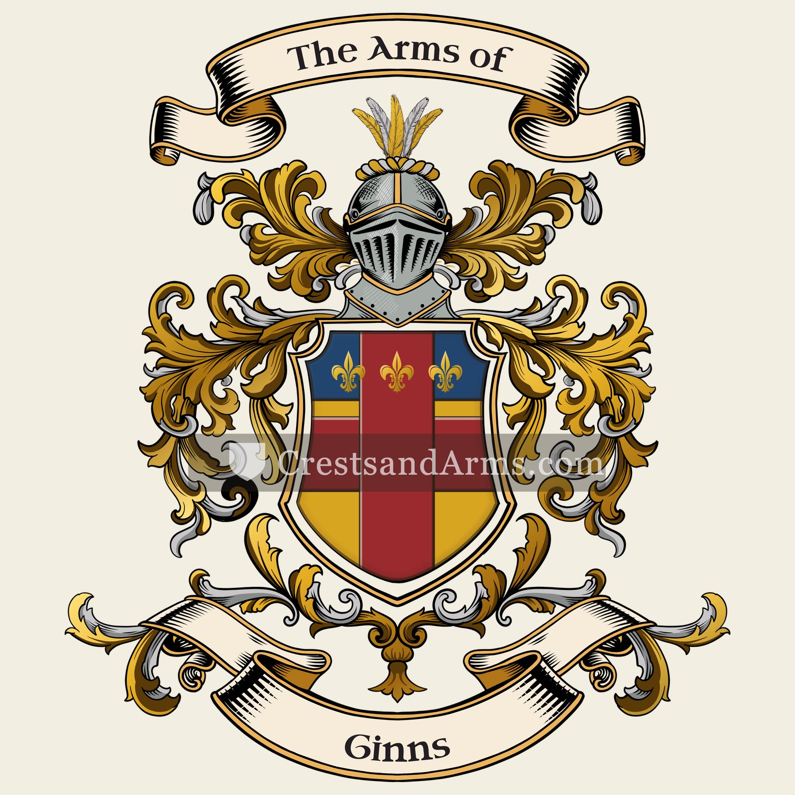 The Ginns coat of arms, drawn from the recorded blazon