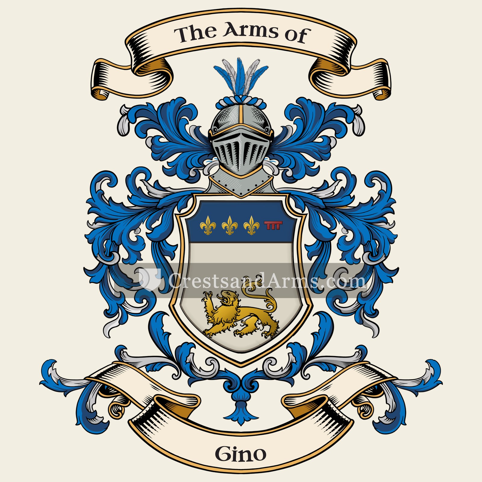 The Gino coat of arms, drawn from the recorded blazon