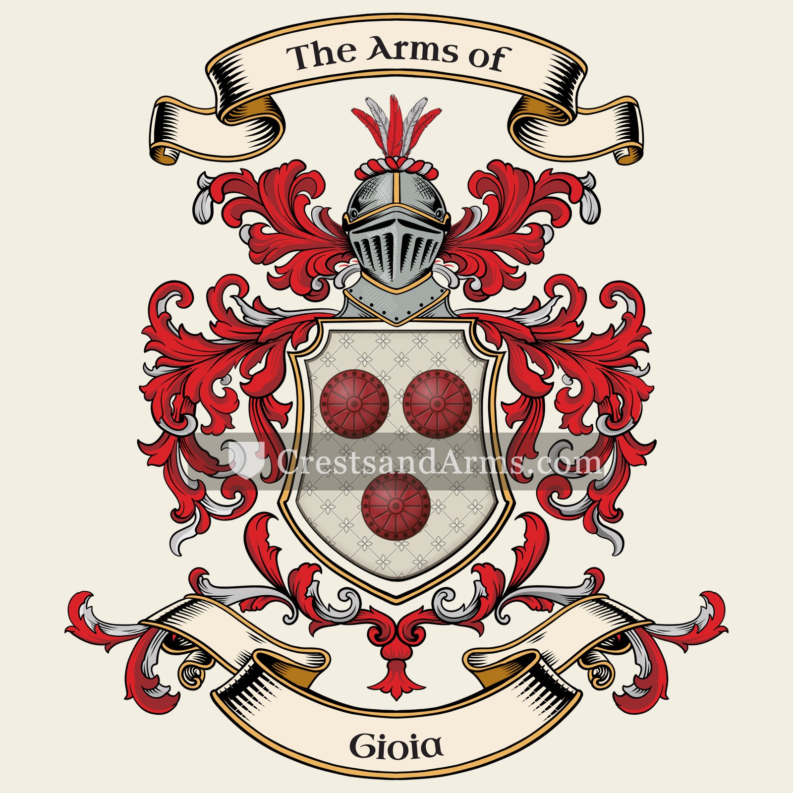 The Gioia coat of arms, drawn from the recorded blazon
