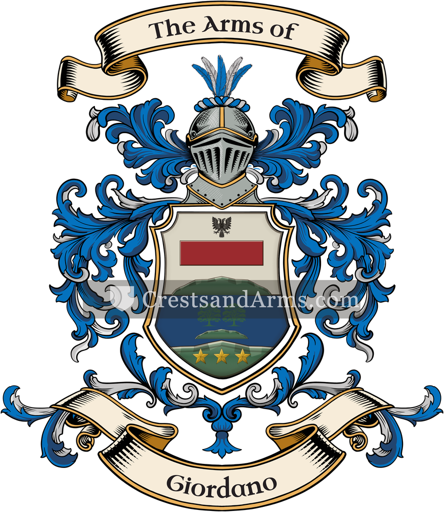 The Giordano coat of arms, drawn from the recorded blazon