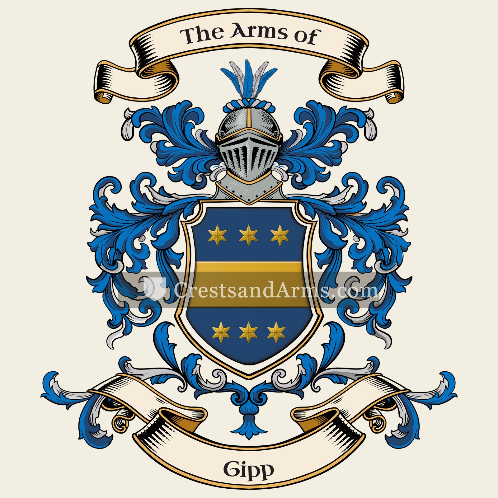 The Gipp coat of arms, drawn from the recorded blazon