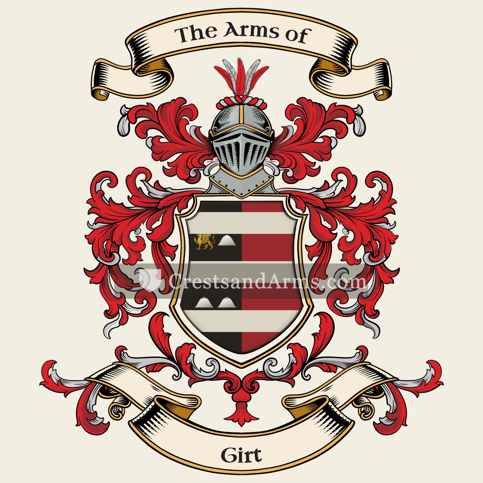 The Girt coat of arms, drawn from the recorded blazon