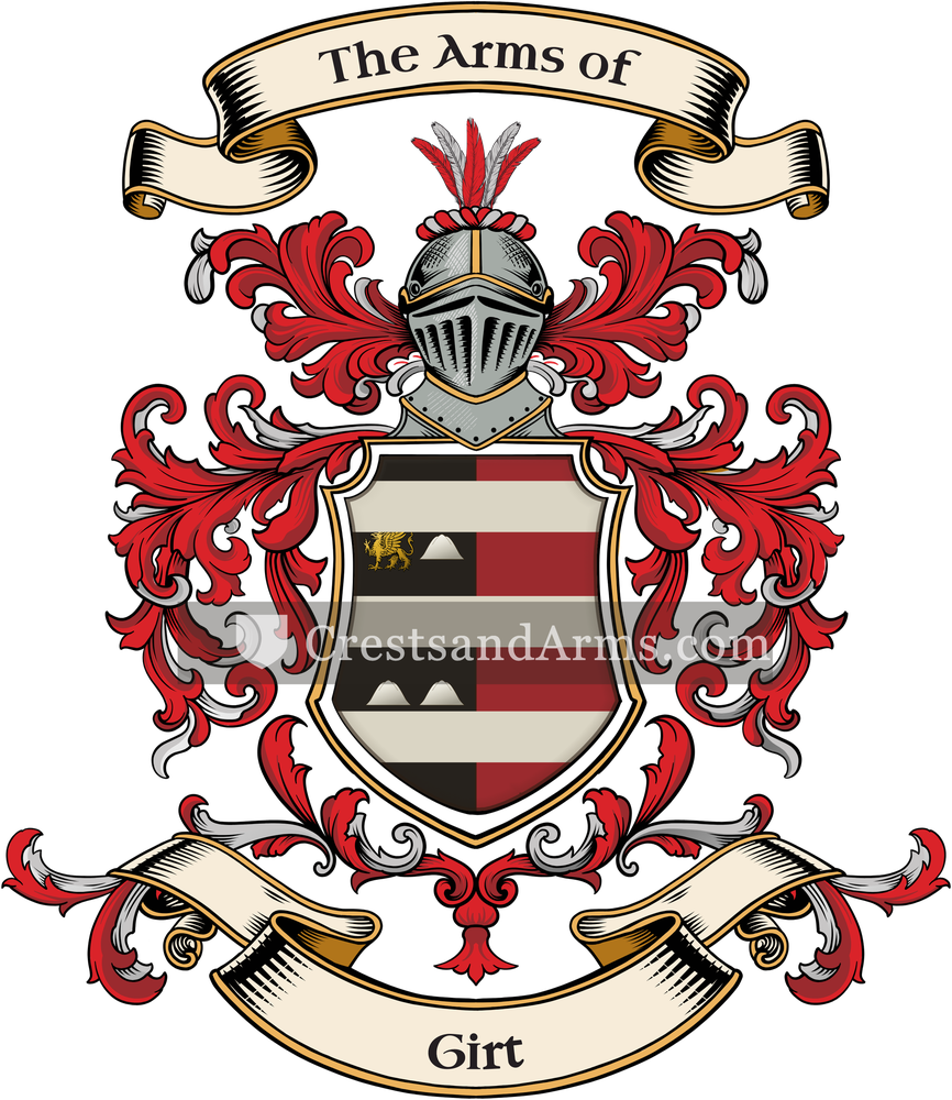 The Girt coat of arms, drawn from the recorded blazon