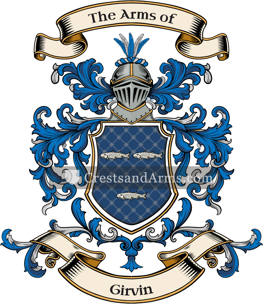 The Girvin coat of arms, drawn from the recorded blazon