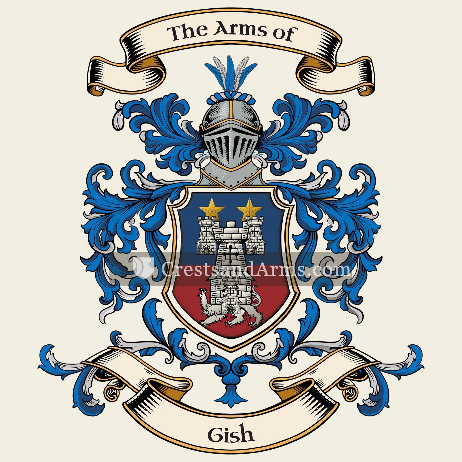 The Gish coat of arms, drawn from the recorded blazon
